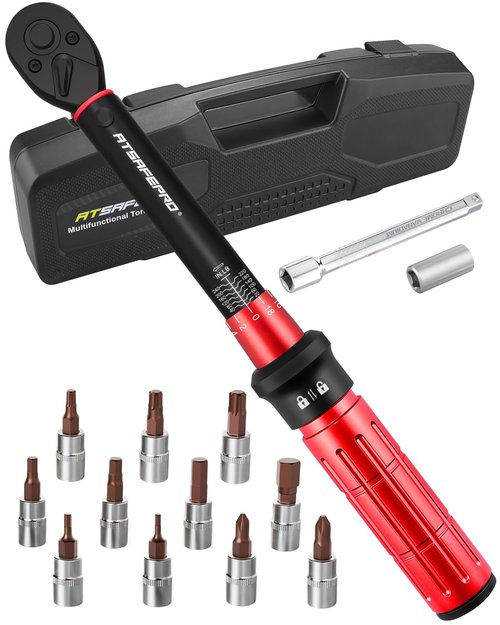 ATsafepro Inch Pound Torque Wrench-20-240 in.lb/2.3-27.1 Nm,1/4 Torque Wrench for Bike, Bicycle Maintenance,14-Piece Bike Torque Wrench Set,1/4 inch torque wrench-Dual Range Scales and Dual-Direction