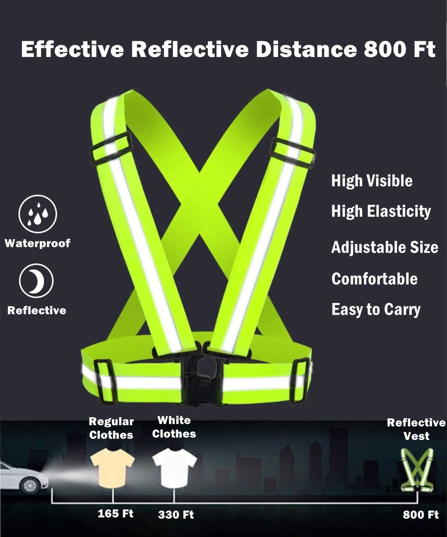 YUNLOVXEE Reflective Strap Safety Vest Gear - 2-10 Pack Adjustable High Visible Reflective Running Gear for Women Men Night (Green+Orange)