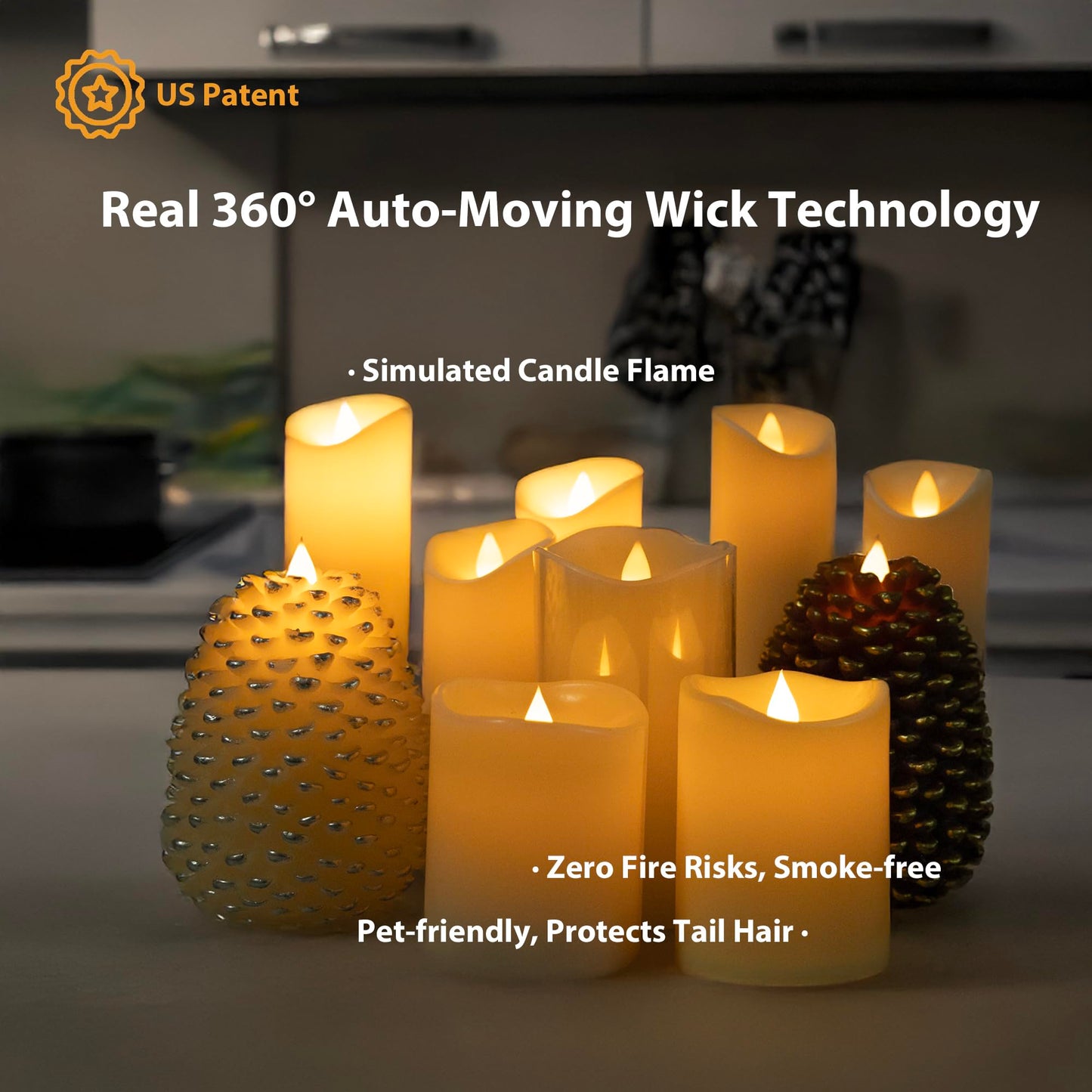 GyrHub Flameless Candles Last 1300+ Hours Real Wax Flame Effect Auto-Moving 3D Wick, LED Pillar Candles with Timers Battery Operated - Ivory 4"