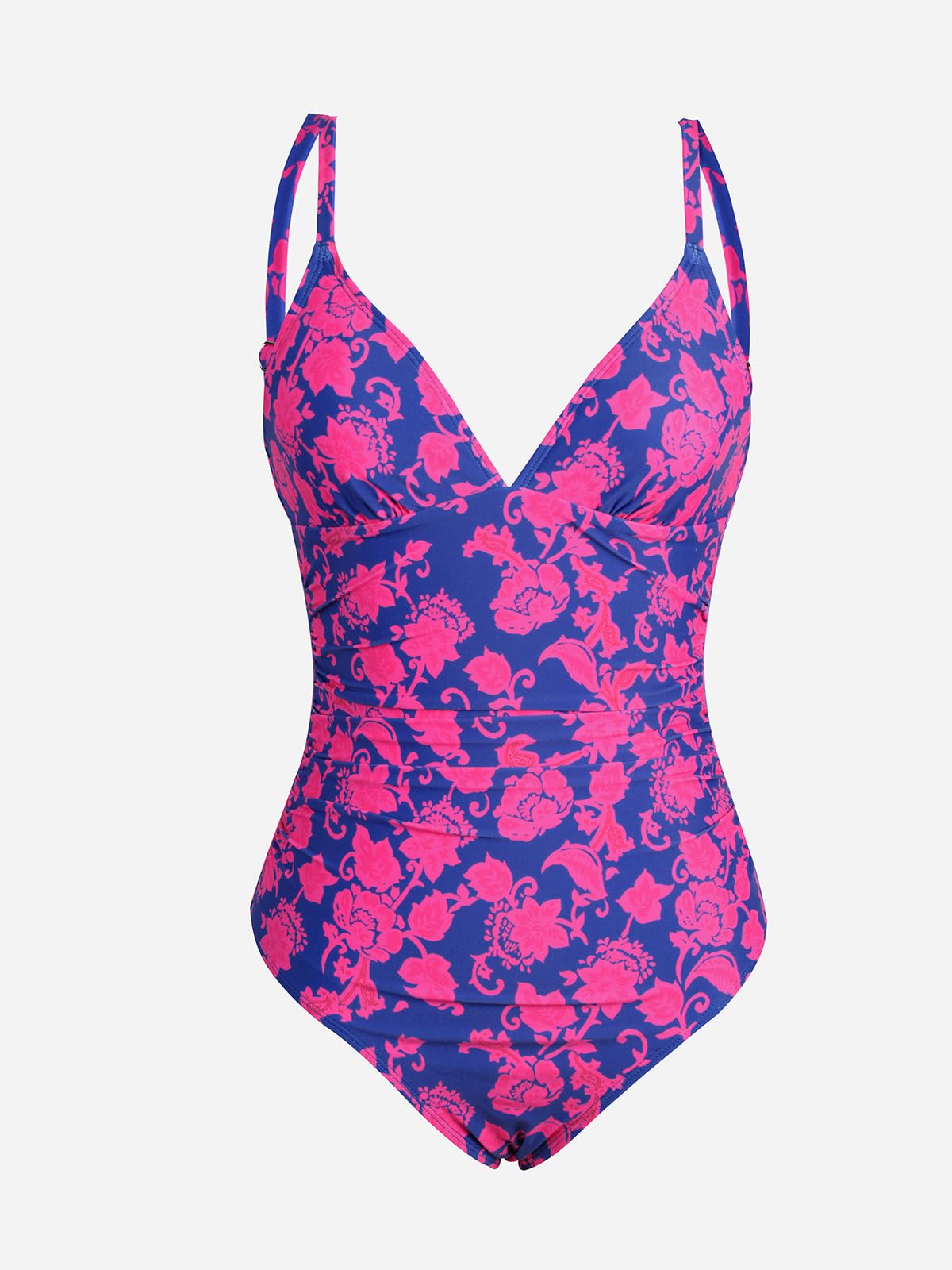 CUPSHE Women's One Piece Swimsuit Tummy Control V Neck Ruched Bathing Suits, L
