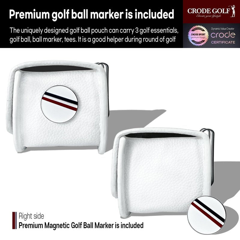 CRODE Golf Ball Bag and Tee Holder with Ball Marker, 3 in 1 Golf Ball Storage Carry Pouch, Premium Leather (1-Ball)