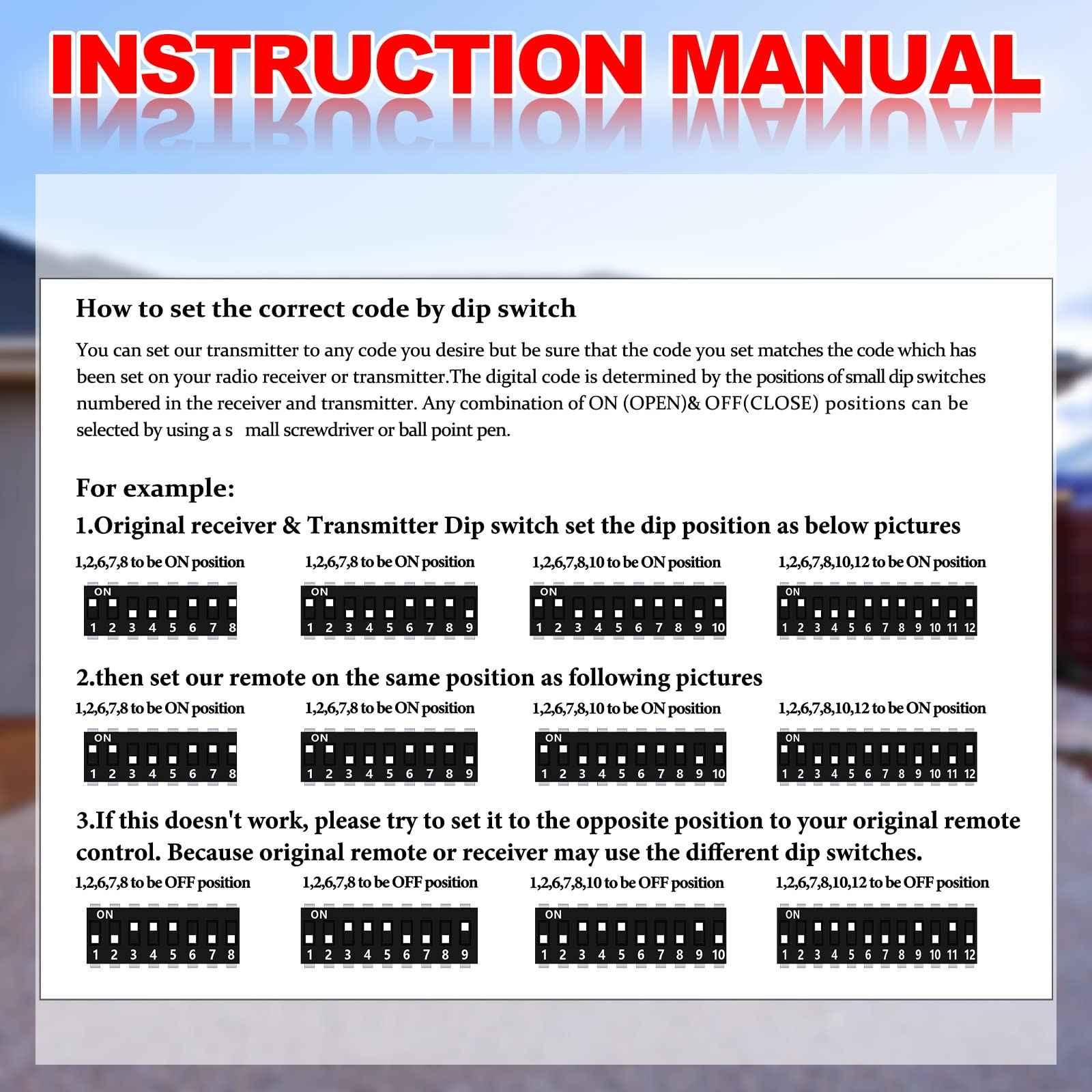 Kingdder 3 Pcs 8 Dip Switch 310mhz Garage Door Remote Compatible with Linear Delta 3 (DT DTA DTD DTC DNT00002A) Gate Opener Remote with Keychain (Black,White Button)