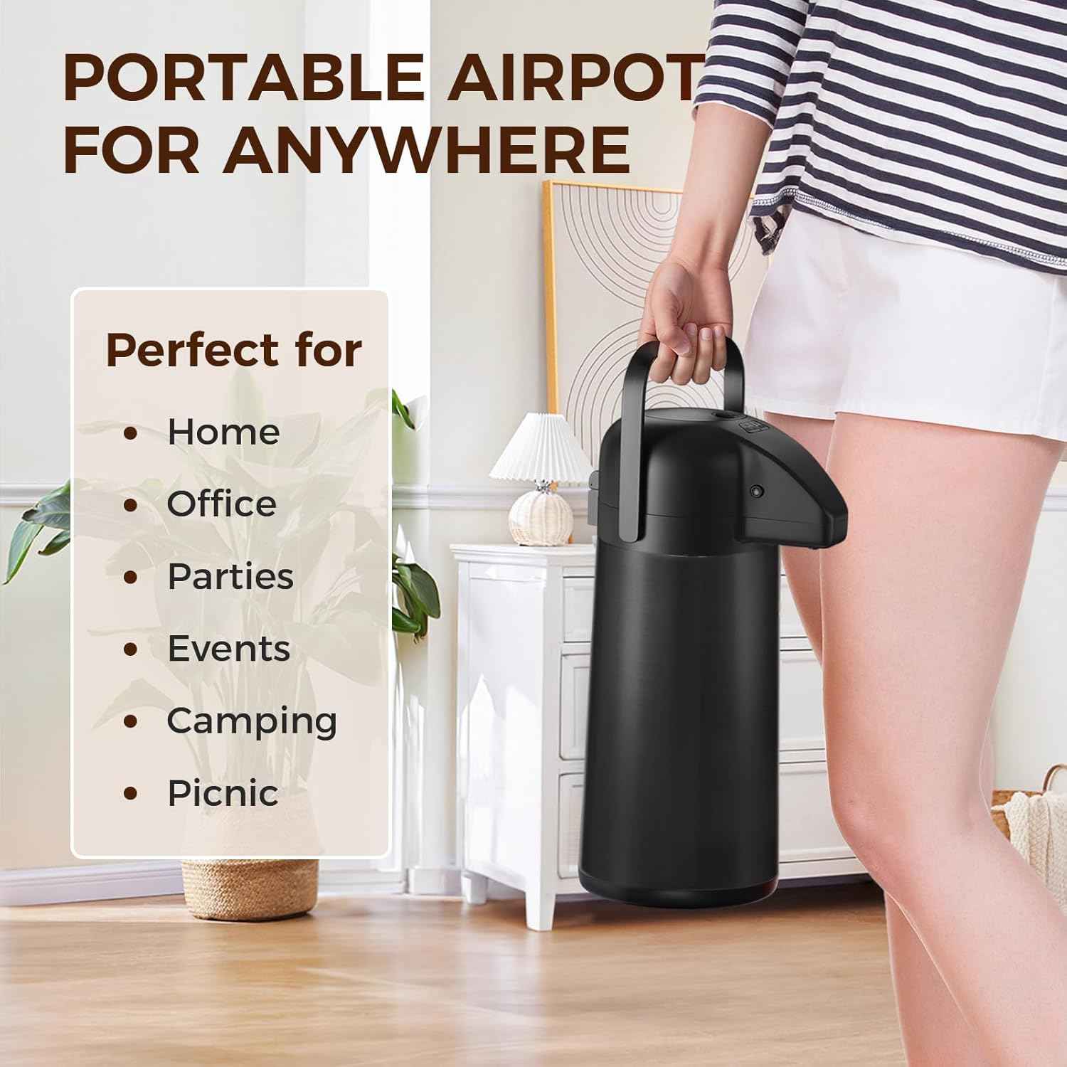 Large 102OZ Stainless Steel Coffee Carafe - Insulated Airpot Dispenser for Hot Drinks