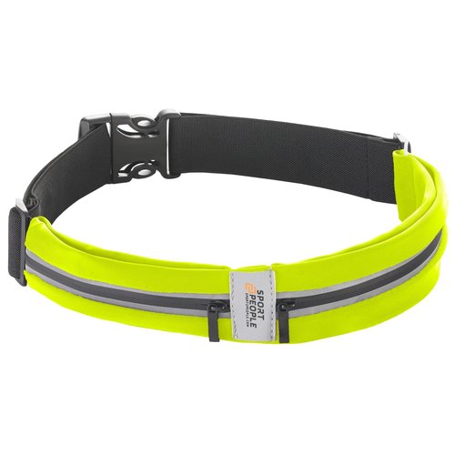 Slim Running Belt for Women and Men, Waterproof Phone Holder for Running, Reflective 2-Pocket Waist Pack for Storing Runner’s Essentials Safely, Runner’s Fanny Pack, Money Belt (Fluo Yellow)