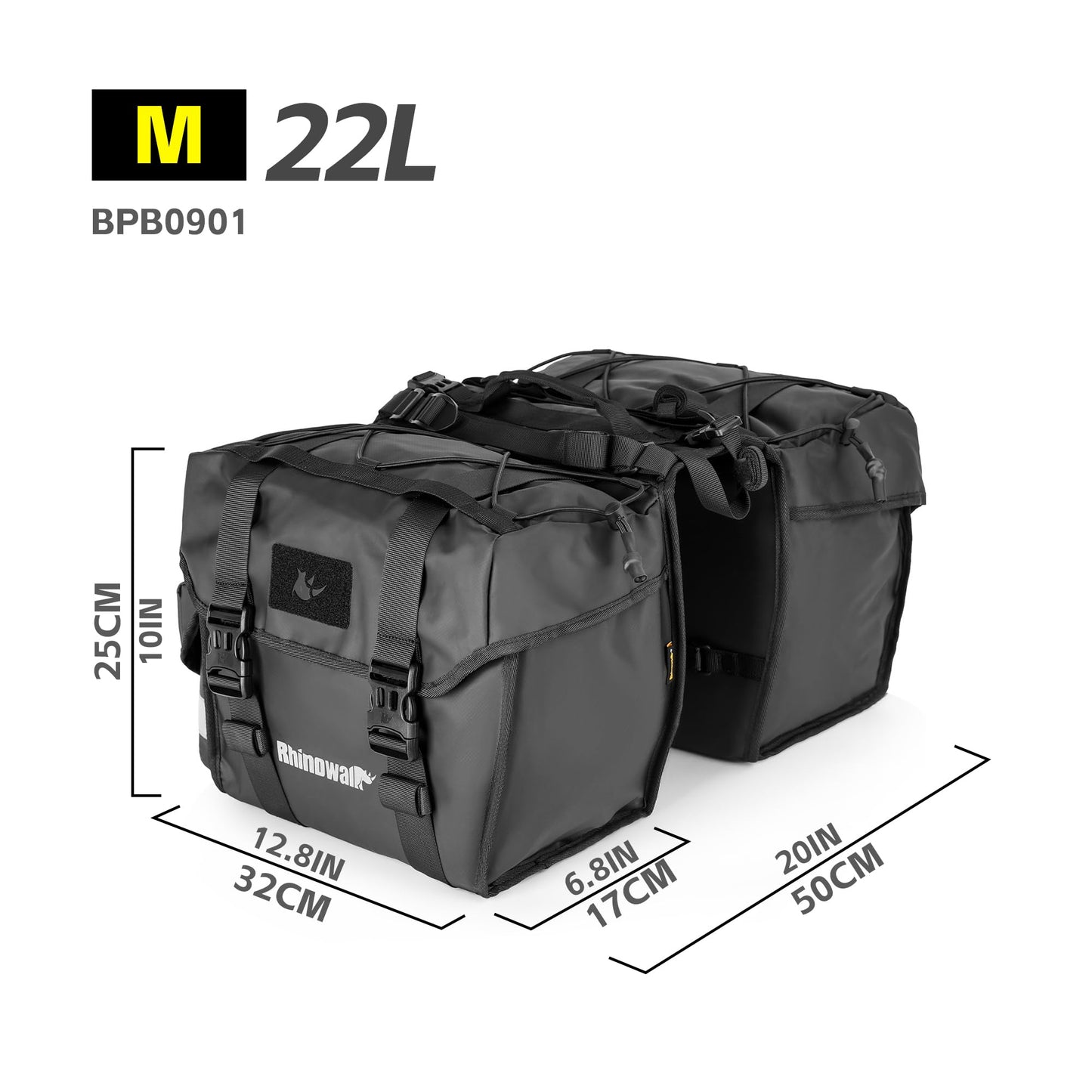 Rhinowalk Bike Pannier Bag 22L Double Pannier Bags Saddle Bags for Rear Rack Bicycles With Carrying Handle Professional Cycling Accessories-Black