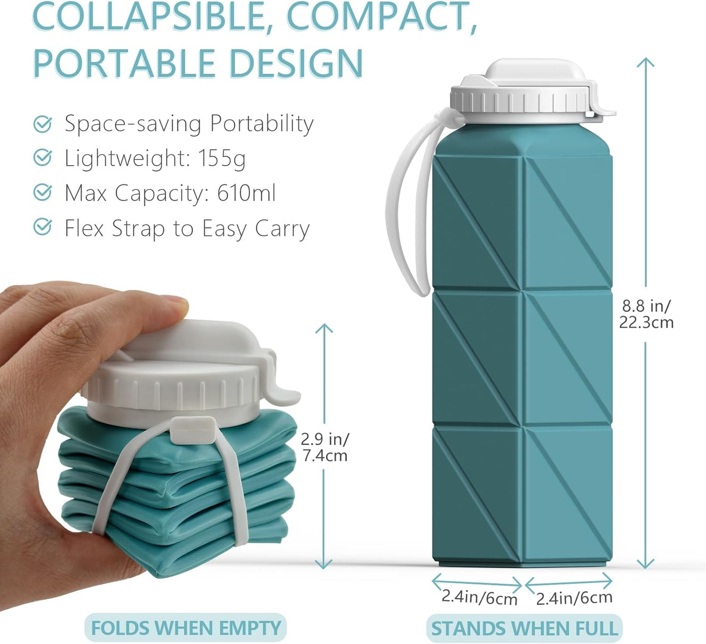 Skiennix Collapsible Water Bottles - 20.6oz Silicone, BPA-Free & Leakproof | 4 Pack (Black, Dark Blue, Blue, Pink)