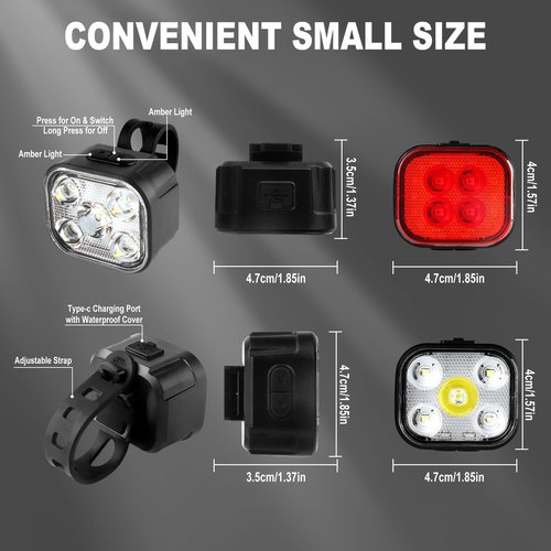 KunHe Bike Light for Night Riding USB Rechargeable Bike Lights Front and Rear 8+12 Modes Bike Light Set Bicycle Lights Headlight and Taillight Easy to Install