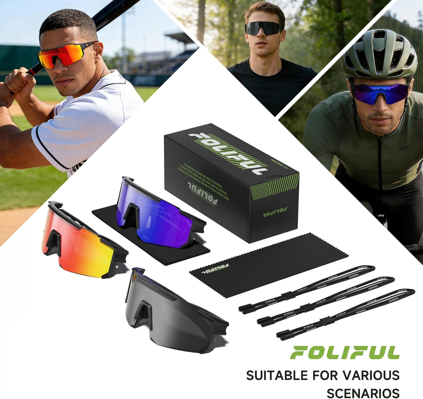 Skiennix Polarized Sports Sunglasses - UV Protection for Men & Women | Perfect for Running, Baseball, Cycling, Fishing - 3 Pack