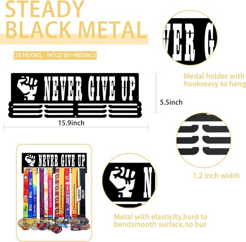 Goutoports Medal Hanger Display Rack - Personalized Award Ribbon Organizer for 60 Medals | Wall Mount Design