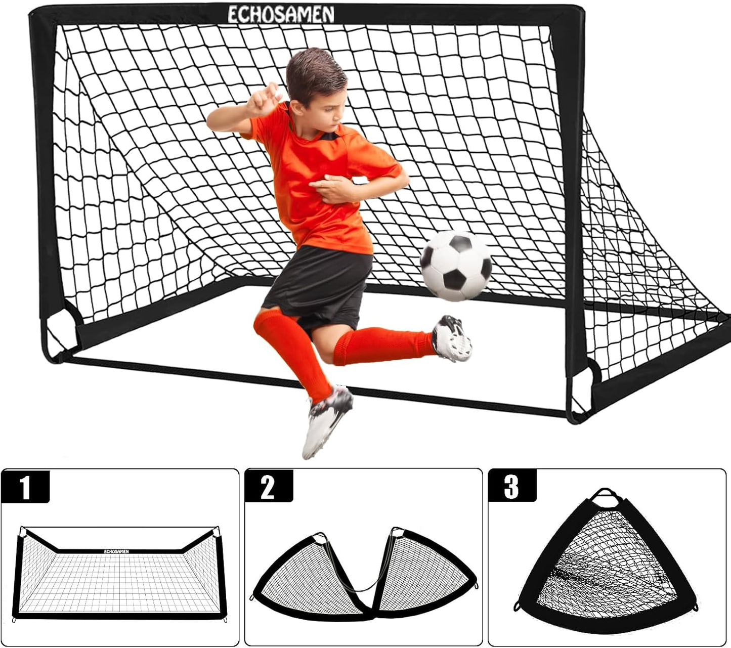Skiennix Kids Soccer Goals - Portable 6 x 4 Ft Soccer Goal Set with 10 Cones & Agility Ladder