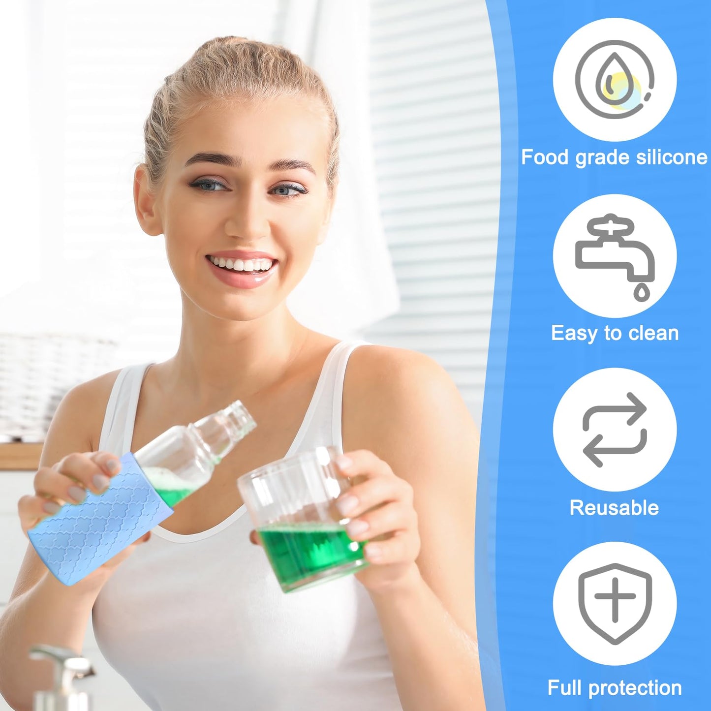 Qeeenar Water Bottle Silicone Sleeves for 16-20 oz Glass Bottle Protector, Reusable Silicone Sleeve Anti Slip Protective Holders for Drink Smoothies