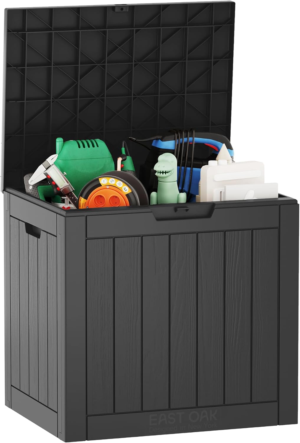 31 Gallon Waterproof Outdoor Storage Box - Lockable Resin Deck Bin for Patio Cushions & Tools - UV Resistant, Black