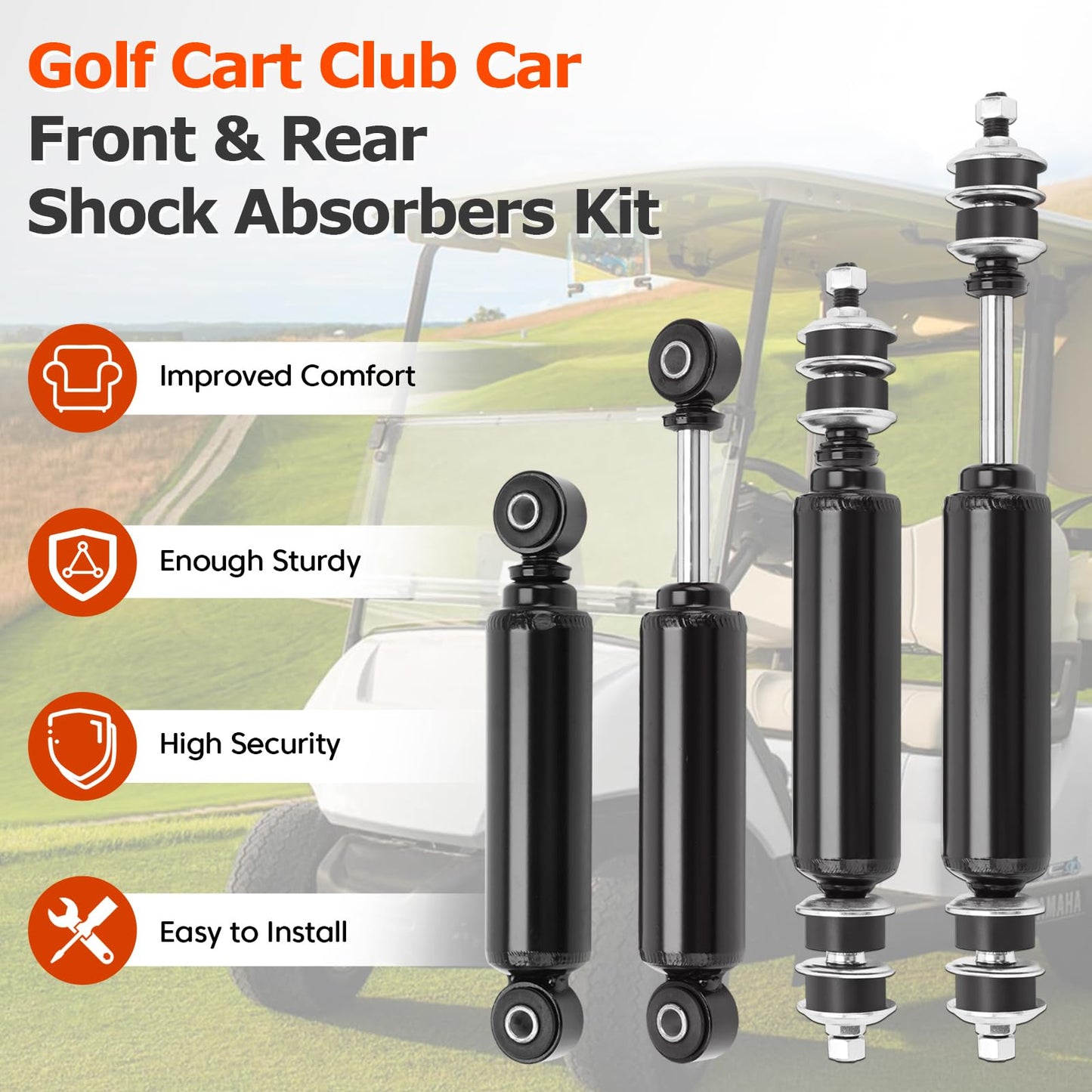 Front & Rear Shock Absorbers Kit Compatible with Golf Cart Shocks Club Car DS G&E 1988-2007 DS electric 1981-up DS gas 1997-up Precedent gas 2004-up Precedent G&E 2004-up Tempo Replace#1014235 1014236