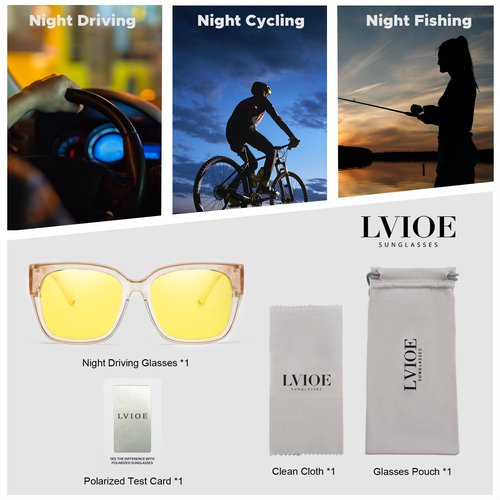 LVIOE Night Vision Driving Glasses Fit Over Prescription Glasses, Wrap Around Nighttime Anti Glare Polarized