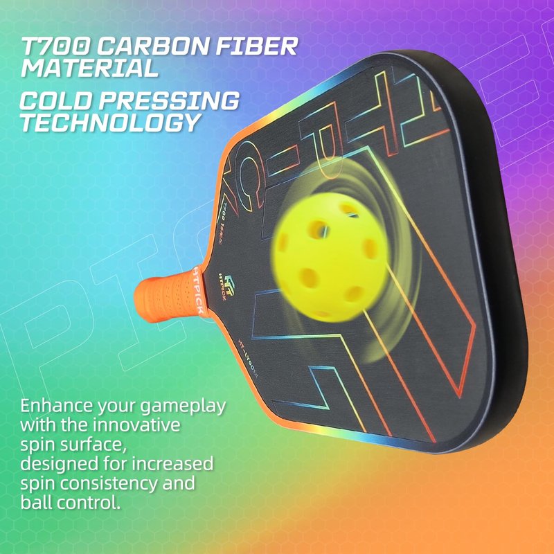 Pickleball Paddles, T700 Carbon Fiber Pickleball Paddle with PP Honeycomb Core 16mm Thickness, Enhanced Shock Absorption for Ultimate Spin & Consistency