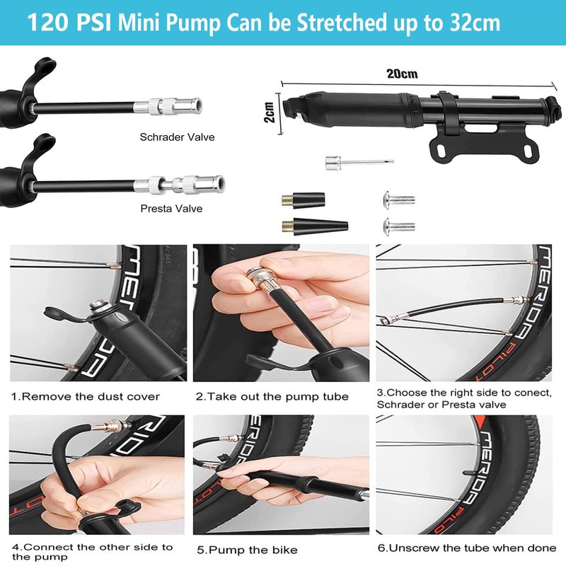 AaiLucky Bike Repair Tool Kit with Mini Bicycle Pump, Bicycle Saddle Bag with Tail Light, 16-in-1 Bike Multi Tool, Bicycle Tire Repair Kit for Road MTB Bikes, Bike Emergency Repair Kit