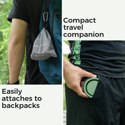TakeToday 2PCS Collapsible Travel Cup - Silicone Foldable Water Cup, BPA-Free with Lid & Waterproof Bag - Drinking Cup Set for Camping, Outdoors & International Travel（8 Oz, Blue& Green）
