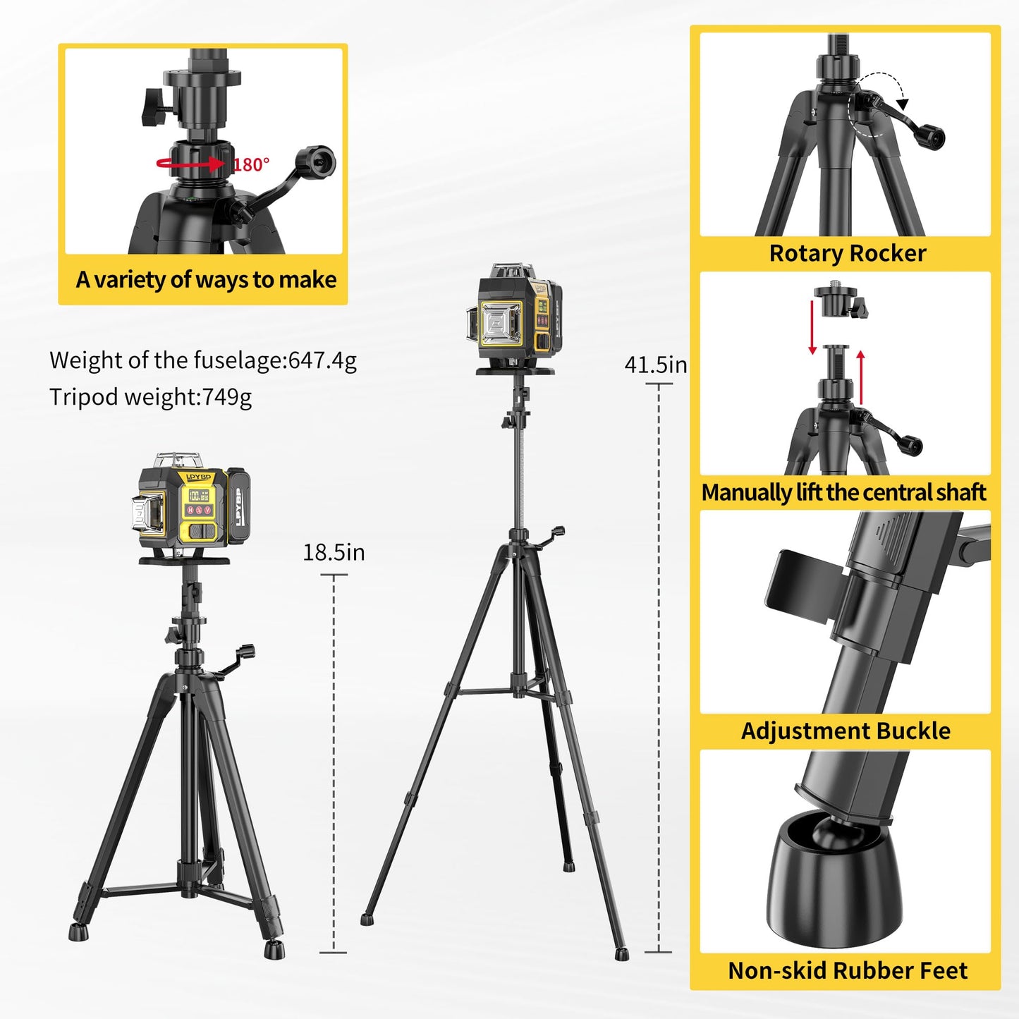 Laser Level 360 Self Leveling with Tripod, 200ft/60m working distance with vertical and horizontal lines, self-leveling mode&IP54 waterproof set