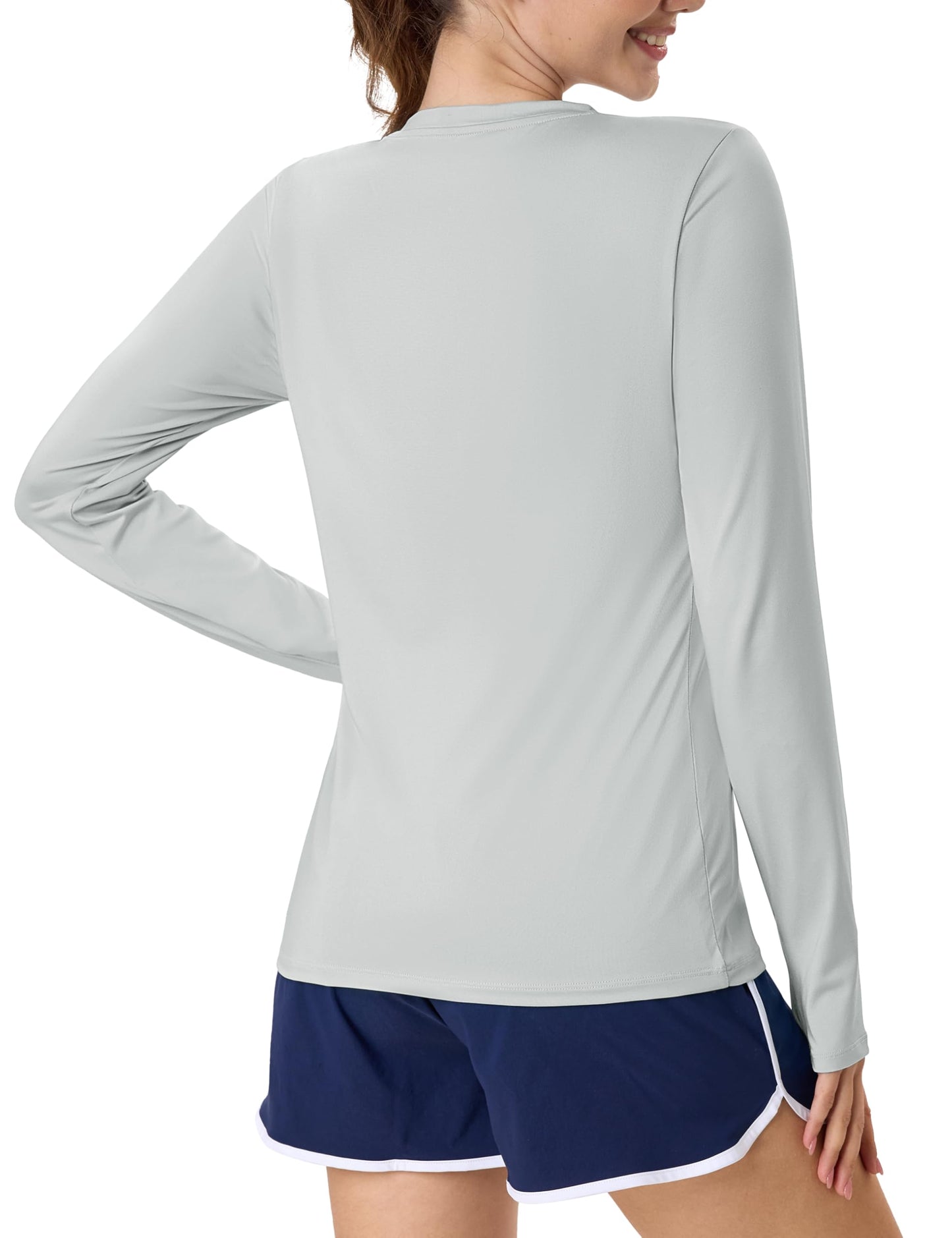 MAGCOMSEN Women's UV Protection UPF 50+ Long Sleeve Quick Dry Fit Cooling Sunscreen Shirts Gym Fishing Tops Light Grey L