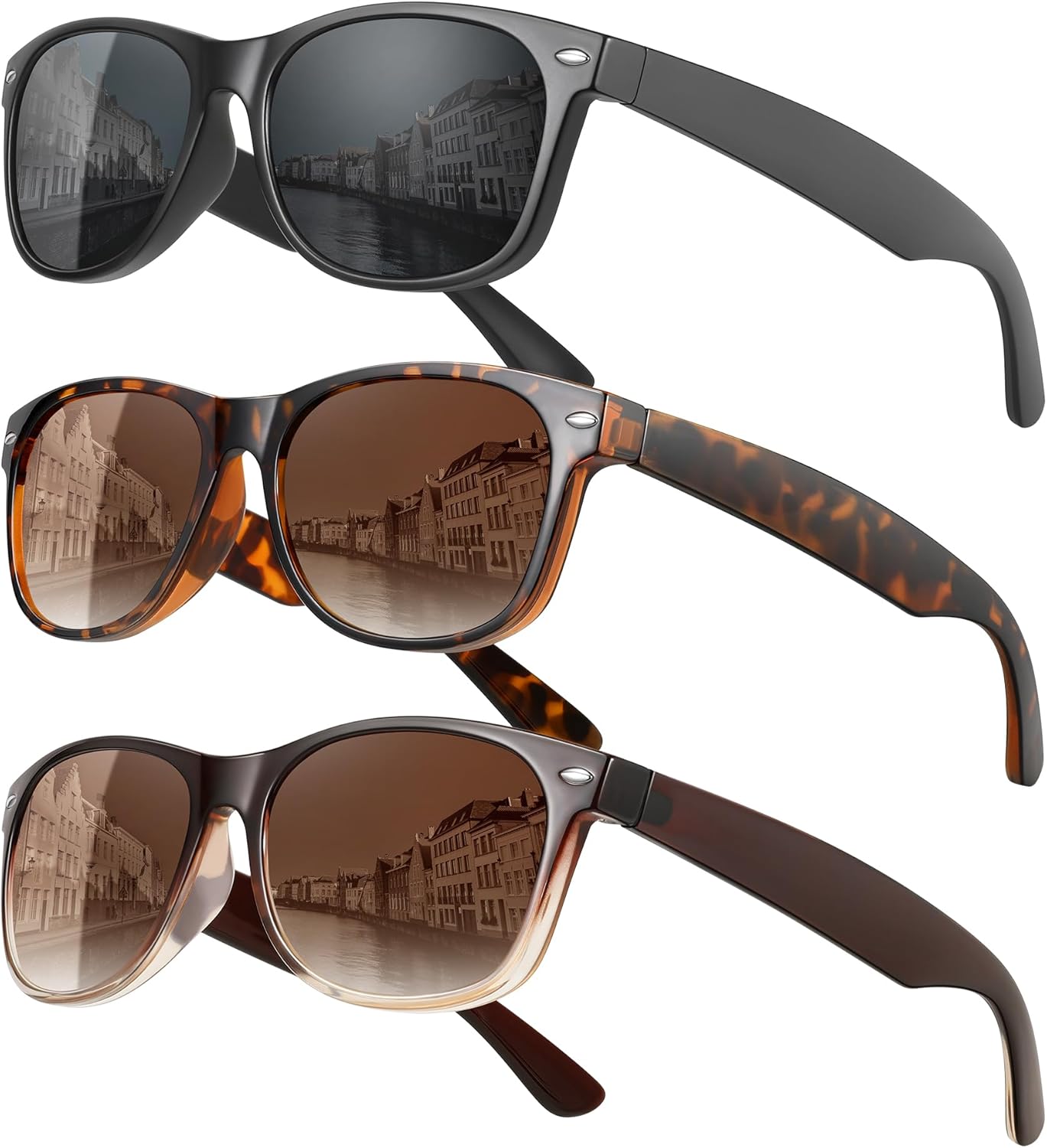 MEETSUN Classic Polarized Sunglasses - Trendy Retro UV Protection for Men & Women | 3-Pack Set
