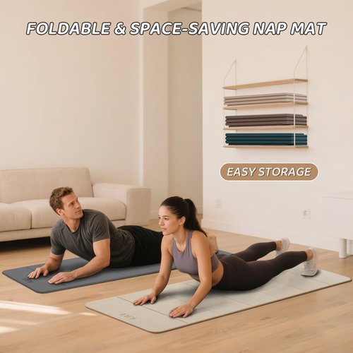 ILILI Foldable Yoga Mat 71 * 24 * 0.3'' - TPE Non-Slip Fitness Mat for Home，Waterproof & Lightweight (2lb) for Home Gym, Pilates & Stretching,Fitness Workouts (Dark Green)
