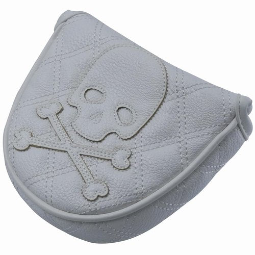 Kimpengofu Skull and Crossbones Golf Club Skeleton Mallet Putter Cover Soft Synthetic PU Leather with Diamond Pattern Design (White)