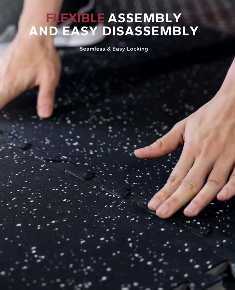 HAPBEAR 0.56'' Thick 6 Pcs 24 Sq Ft Exercise Equipment Mats - High-Density Rubber Top EVA Foam Interlocking Mats, 24x24in Tiles, Heavy-Duty Treadmill Mat for Hardwood Floors, Home Gym Mat