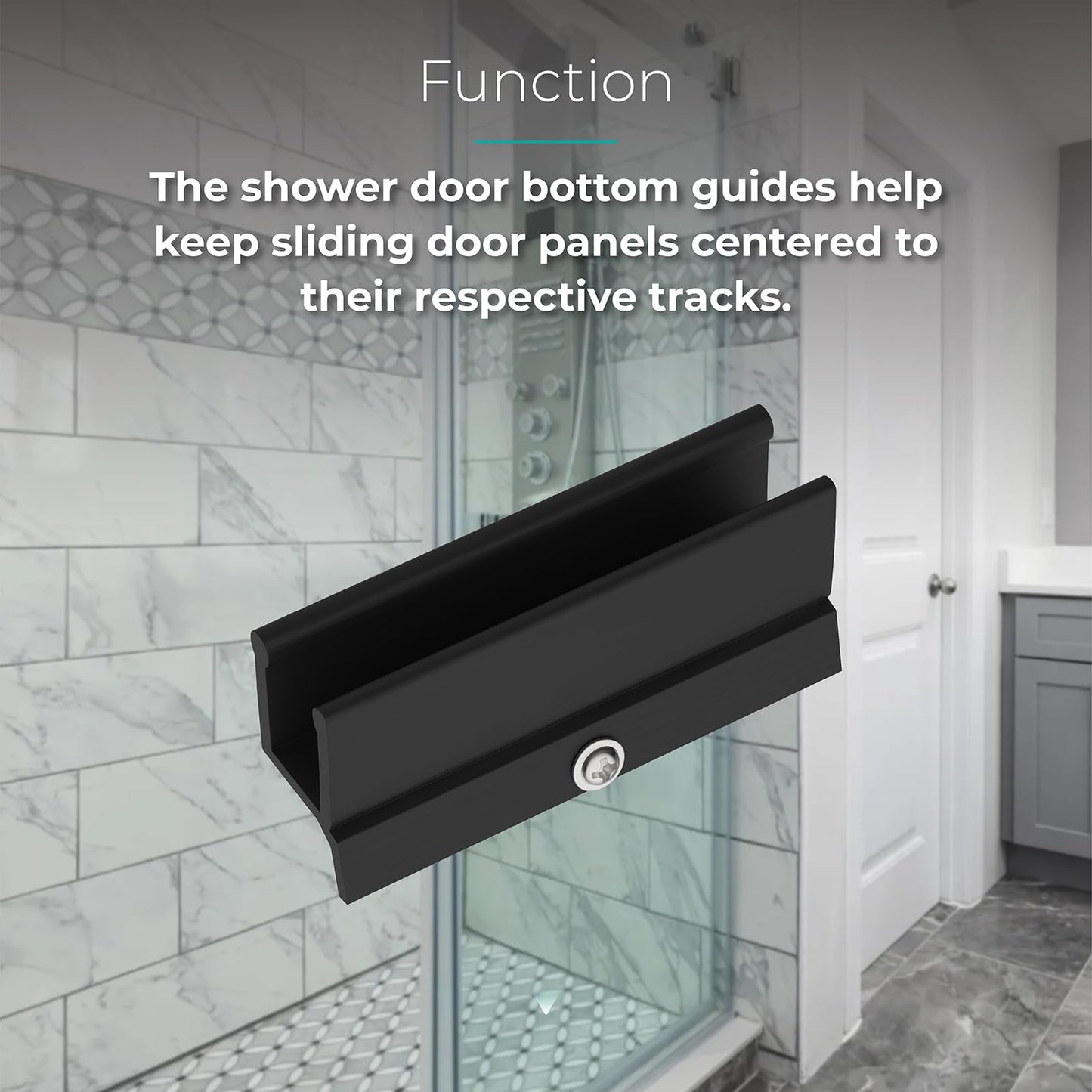Shuisen Sliding Shower Door Bottom Guide 1/2" x 3" Fit for Glass Sliding Shower Doors Up to 1/2" Wide, Shower Door Plastic Track Guide with Screw, Shower Door Replacement Parts, Black 1 Pack