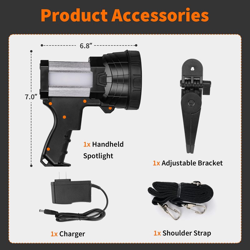 Vanvale Super Bright Rechargeable Spotlight,Handheld Rechargeable LED Flashlight Ultra-Long Standby Lightweight Tactical Searchlight with USB Output Aluminium Alloy Silver Camping Light (White Light)
