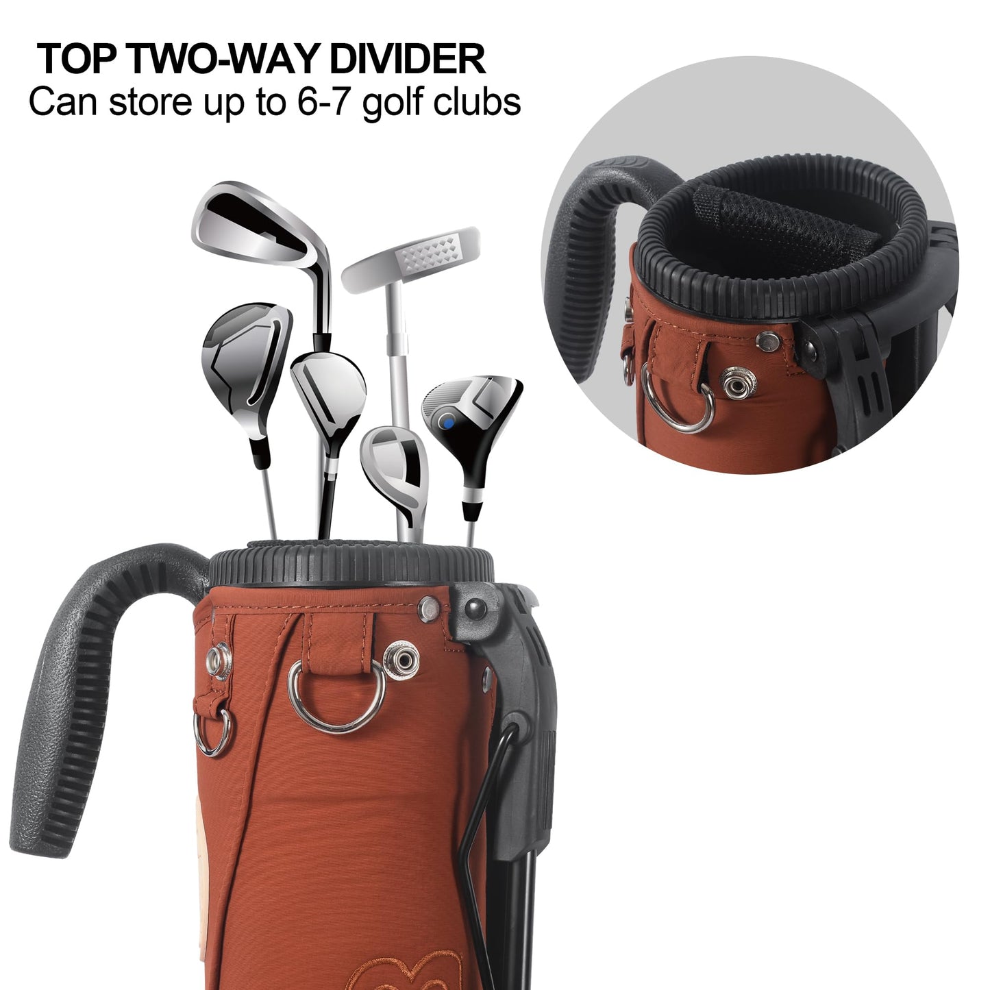 Lightweight Golf Stand Bag, Easy to Carry Small Golf Bag with 2-Way Full-Length Dividers and Pockets, for The Driving Range, Par 3 and Executive Courses