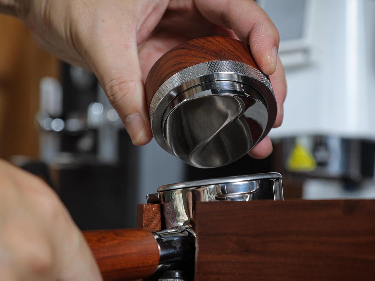 54mm Adjustable Espresso Distribution Tool - Stainless Steel & Rosewood for Breville Machines