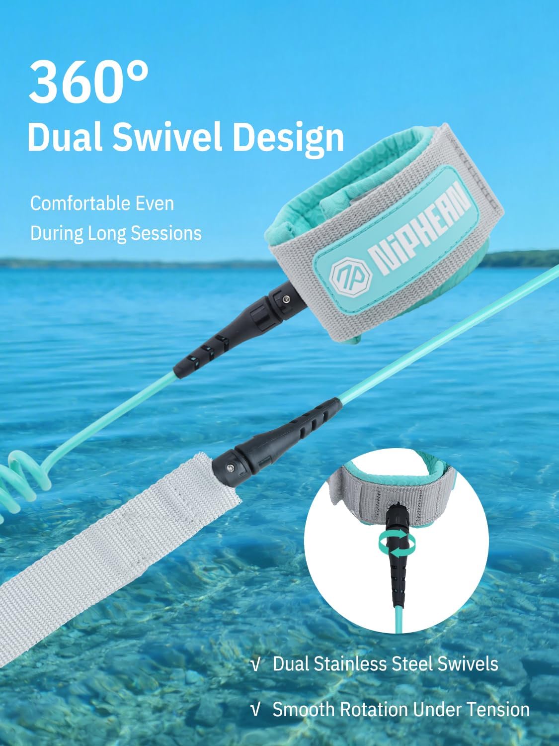 Niphean Paddle Board Leash - 3-10ft Coiled Elastic Ankle Strap | Durable, Tangle-Free & Adjustable for SUP, Surf, Bodyboard