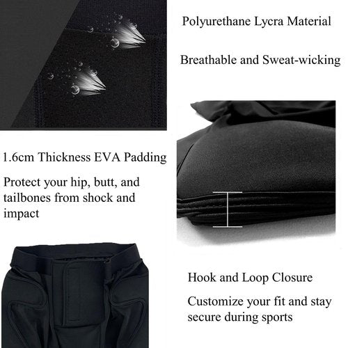 Jormino Hip Protection, Butt Pads Protective Crash Shorts, Impact Protection Gear for Snowboarding, ice Skating, Skateboarding Gray XL
