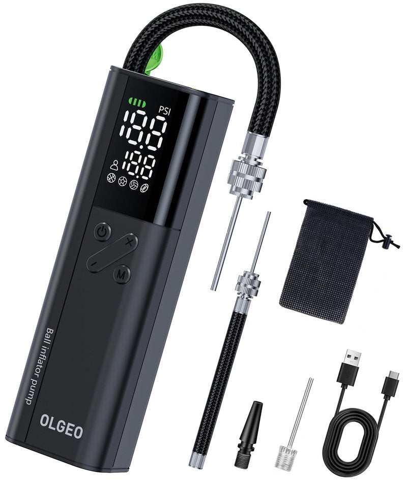 Olgeo Electric Ball Pump, 16PSI Portable Air Pump with Pressure Gauge and Digital LCD Display for Basketball Pump, Soccer Ball, Football, Volleyball, 4X Faster Sports Ball Pump