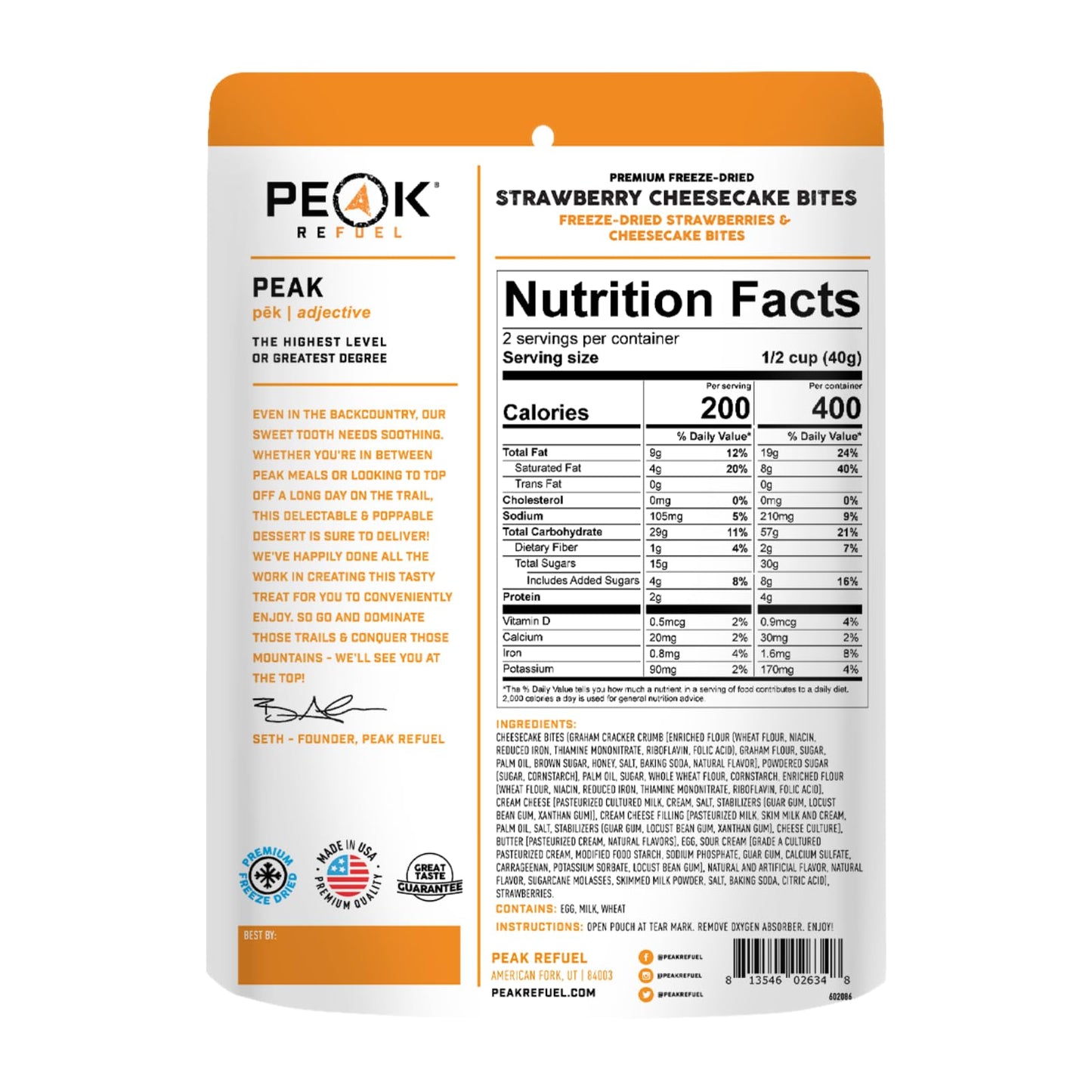 Peak Refuel Strawberry Cheesecake Bites 4-Pack | Freeze Dried Backpacking and Camping Food | Tasty Trail Treat | High Protein Snack Packs