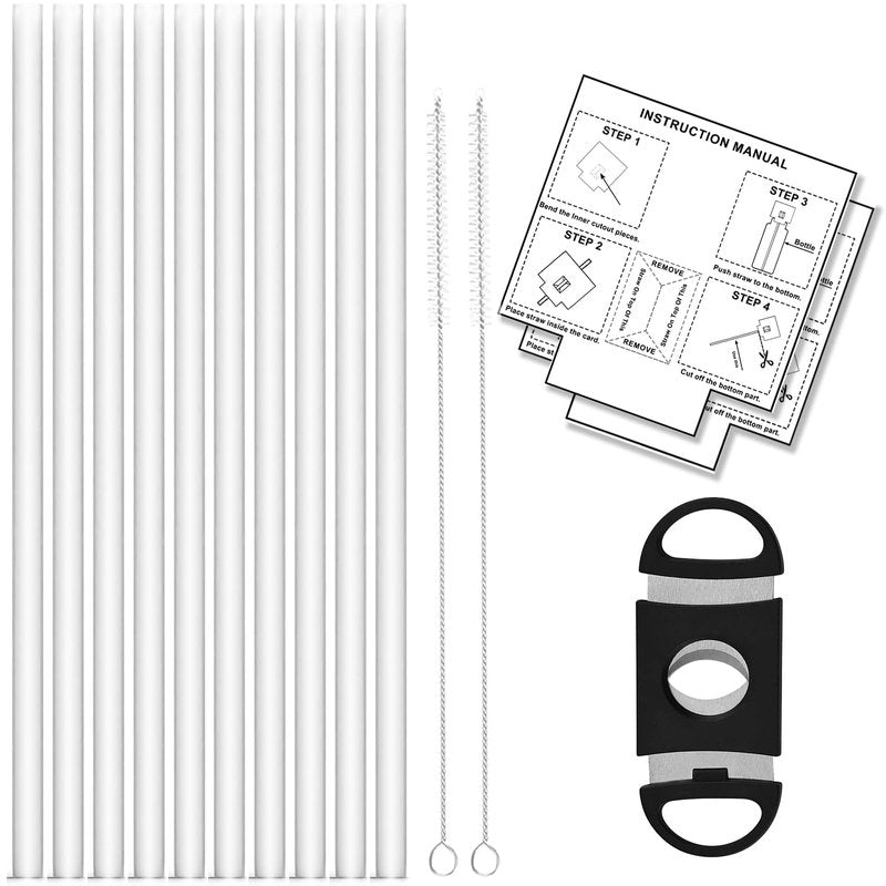 Reusable Silicone Straw Set for Hydro Flask Bottles – Fits 12/16/18/20/24/32/40/64 oz, Silicone Straws + Cleaning Brushes + Measuring Sheets + Cutter Tool (15)