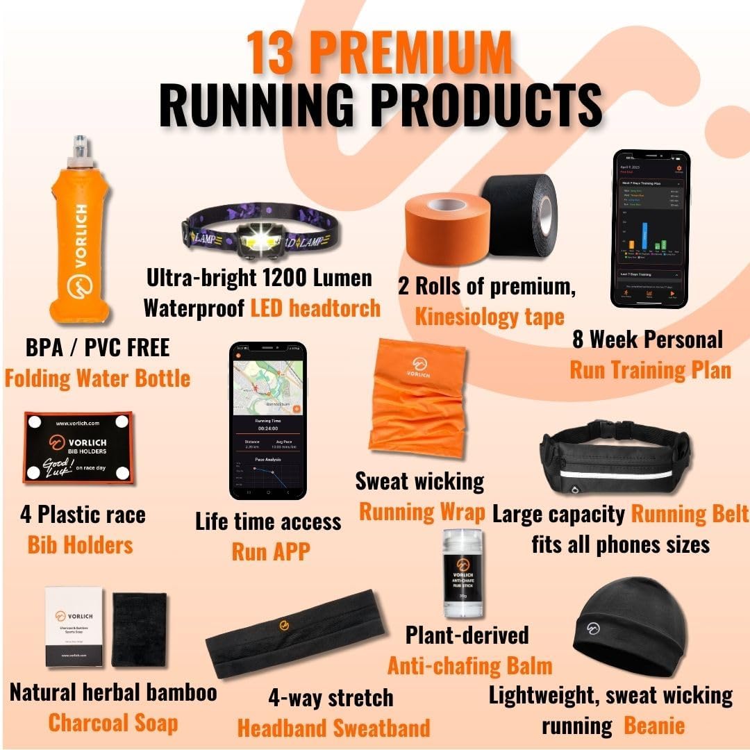 Vorlich Ultimate Running Gift Bundle - 13-Piece Running Gift Box with Race Bib & Medal Display
