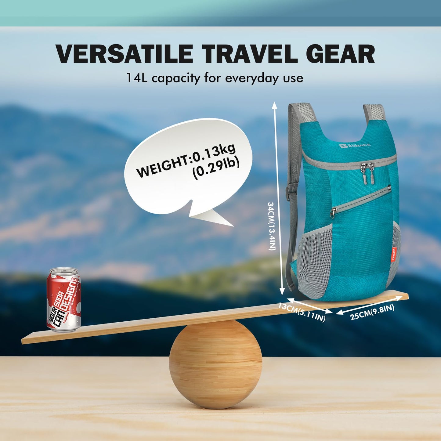 ZOMAKE Ultra Lightweight Packable Backpack 14L, Small Foldable Hiking Backpacks Water Resistant Folding Daypack for Travel(Lake Green)