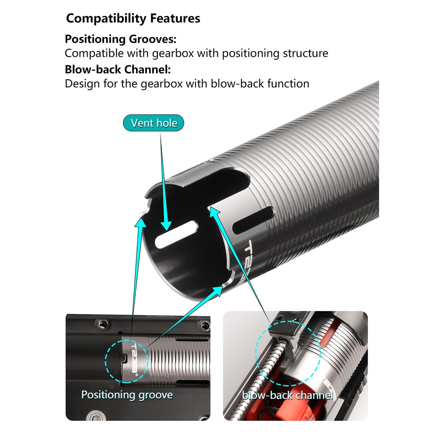 T238- AEG PTFE Coating Cylinder, Stainless Steel Cylinder Type for AEG/Gel Blasters Gearbox(80% air volumes)
