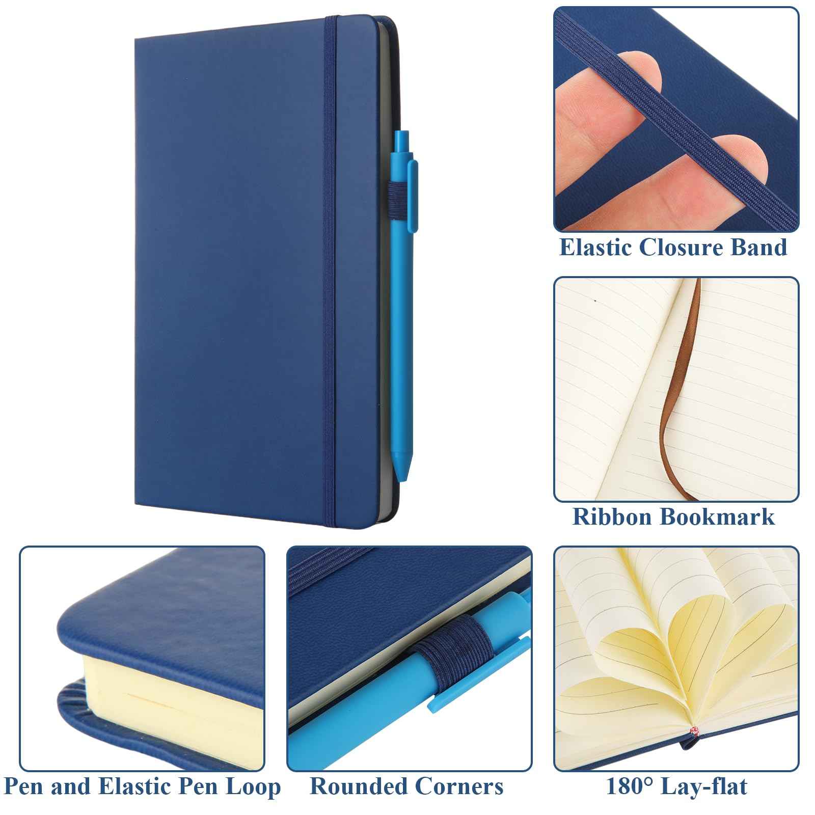 MIVIDE 10 Pack Journal Notebook Bulk with 10 Pens, A5 Lined Notebook Journals Bulk, Hardcover Notebook, College Ruled Notebook for Work Writing School Office, 5.7" x 8.3", Blue