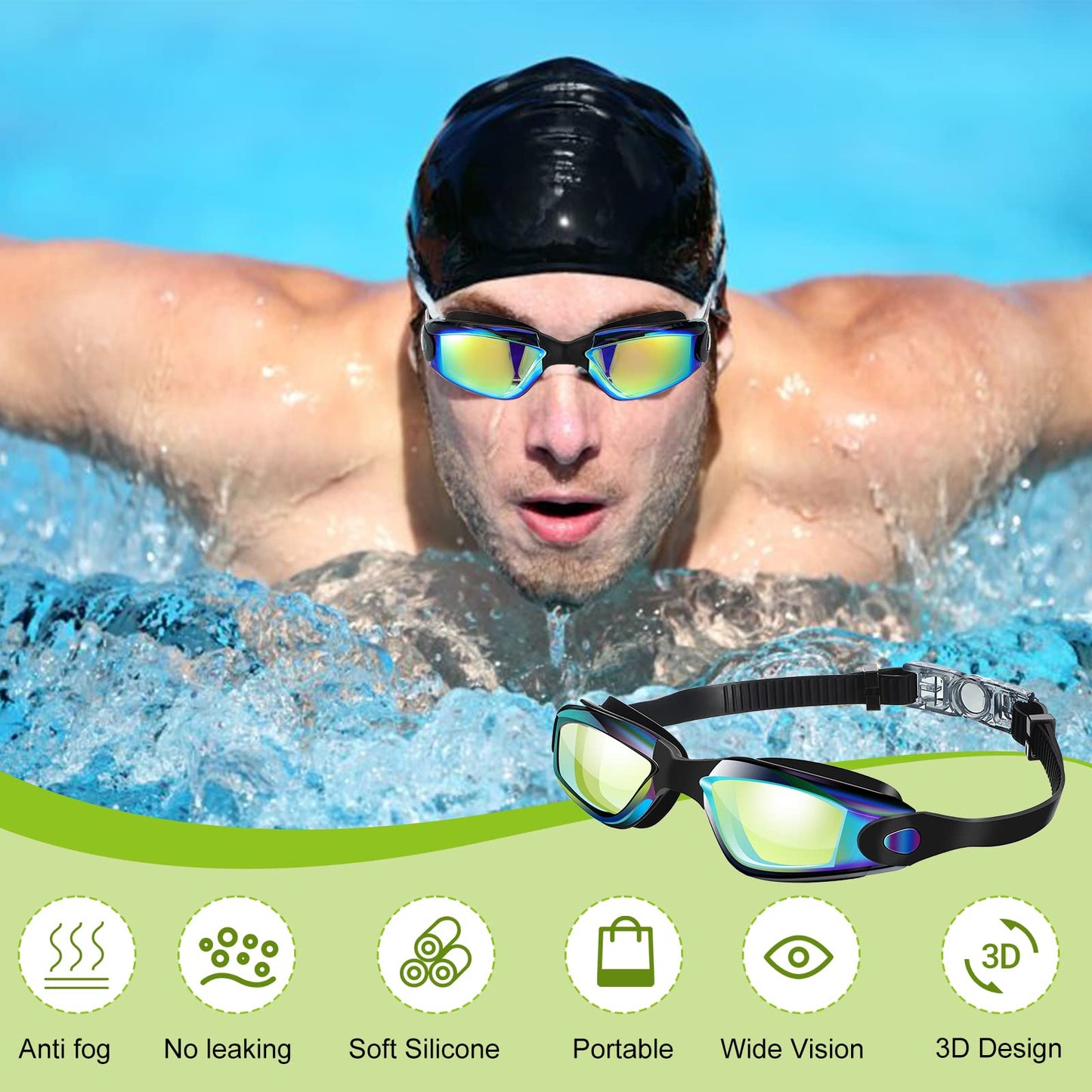 Flutesan 6 Pcs Swim Goggles Swimming Equipment Swimming Goggles Sport Swimming Goggles for Women Men Adult Youth (Neon Color)