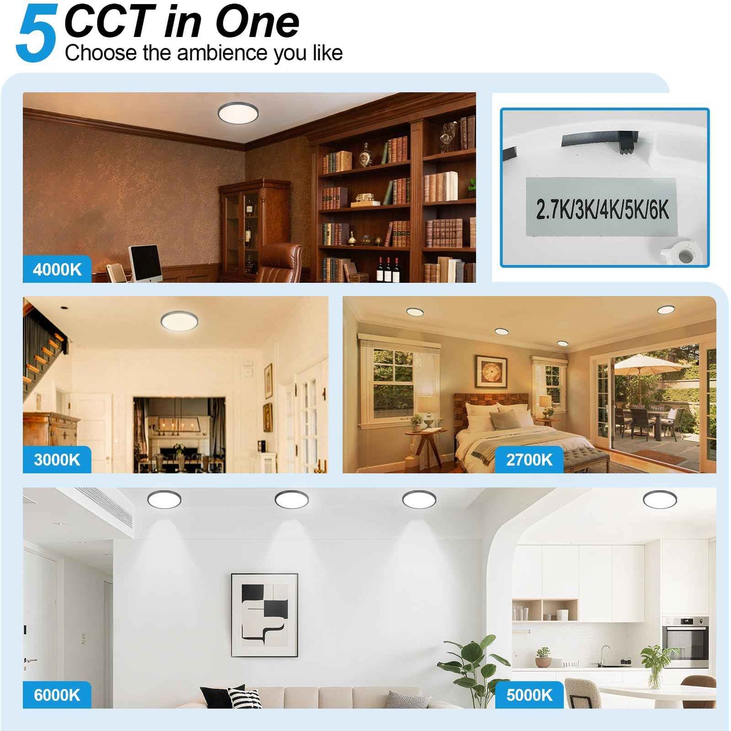 6Pack LED Flush Mount Ceiling Light: 12 inch Super Slim Dimmable & 5CCT (2700-6000K) Kitchen Lighting Fixtures Ceiling - 24W Black Low Profile Ceiling Lamp for Bedroom Garage Hallway