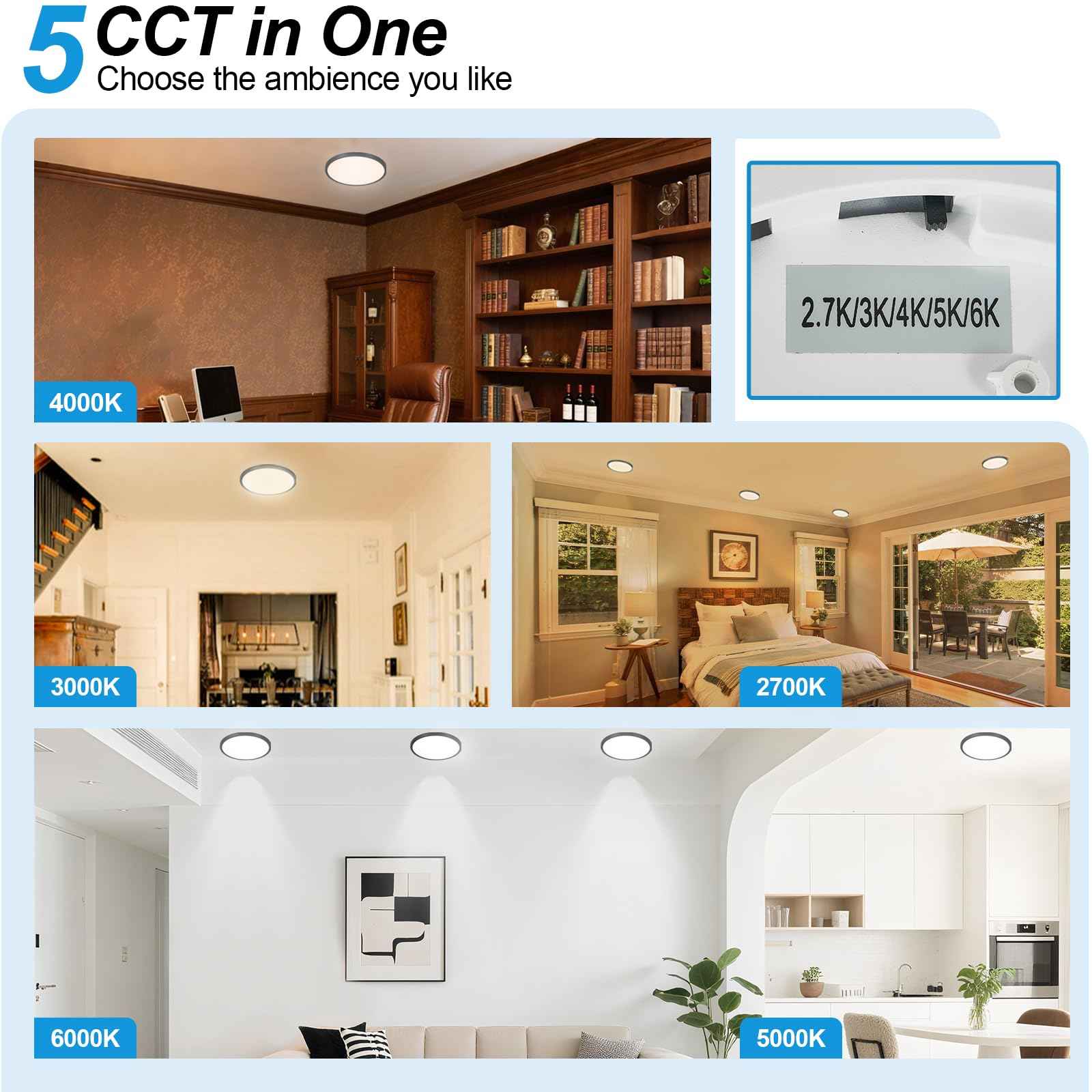 6Pack LED Flush Mount Ceiling Light: 12 inch Super Slim Dimmable & 5CCT (2700-6000K) Kitchen Lighting Fixtures Ceiling - 24W Black Low Profile Ceiling Lamp for Bedroom Garage Hallway