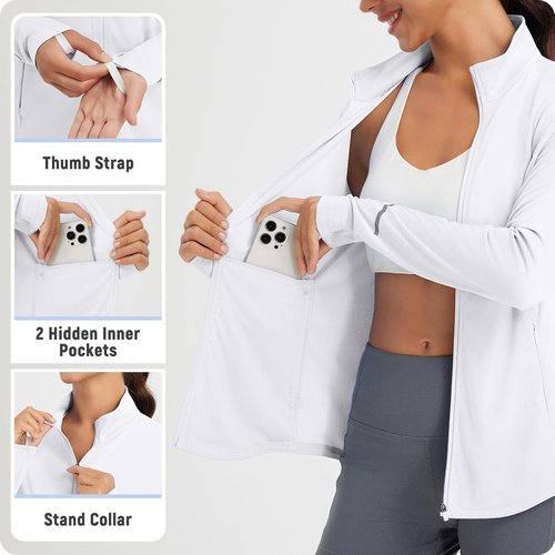 Baleaf Women's Sun Shirts - UPF 50+ Lightweight Running Jacket with UV Protection | Full Zip, Long Sleeve, Pockets