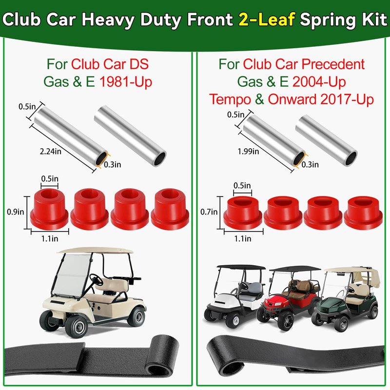 Cartalia Upgraded Heavy Duty Front 2-Leaf Springs Kit for Club Car DS 1981-Up/Precedent 2004-Up, Tempo & Onward 2017-Up Golf Cart Suspension with Polyurethane Bushings Sleeves Replace #1012030 1015108