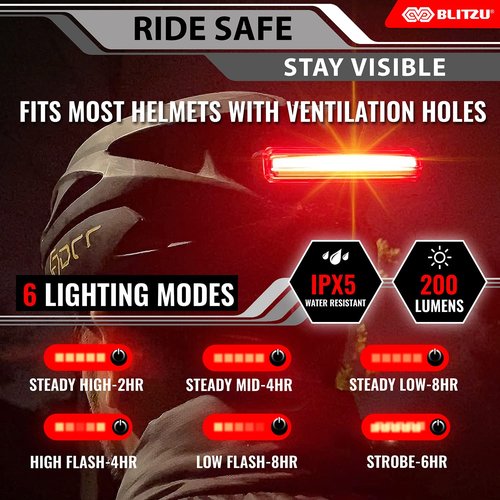 BLITZU Cyborg 200T Bike Lights Taillight USB-C Rechargeable LED Rear Bicycle Light for Night Riding, Cycling Safety Reflector Accessories, Powerful Back Light for Men, Women, Kids