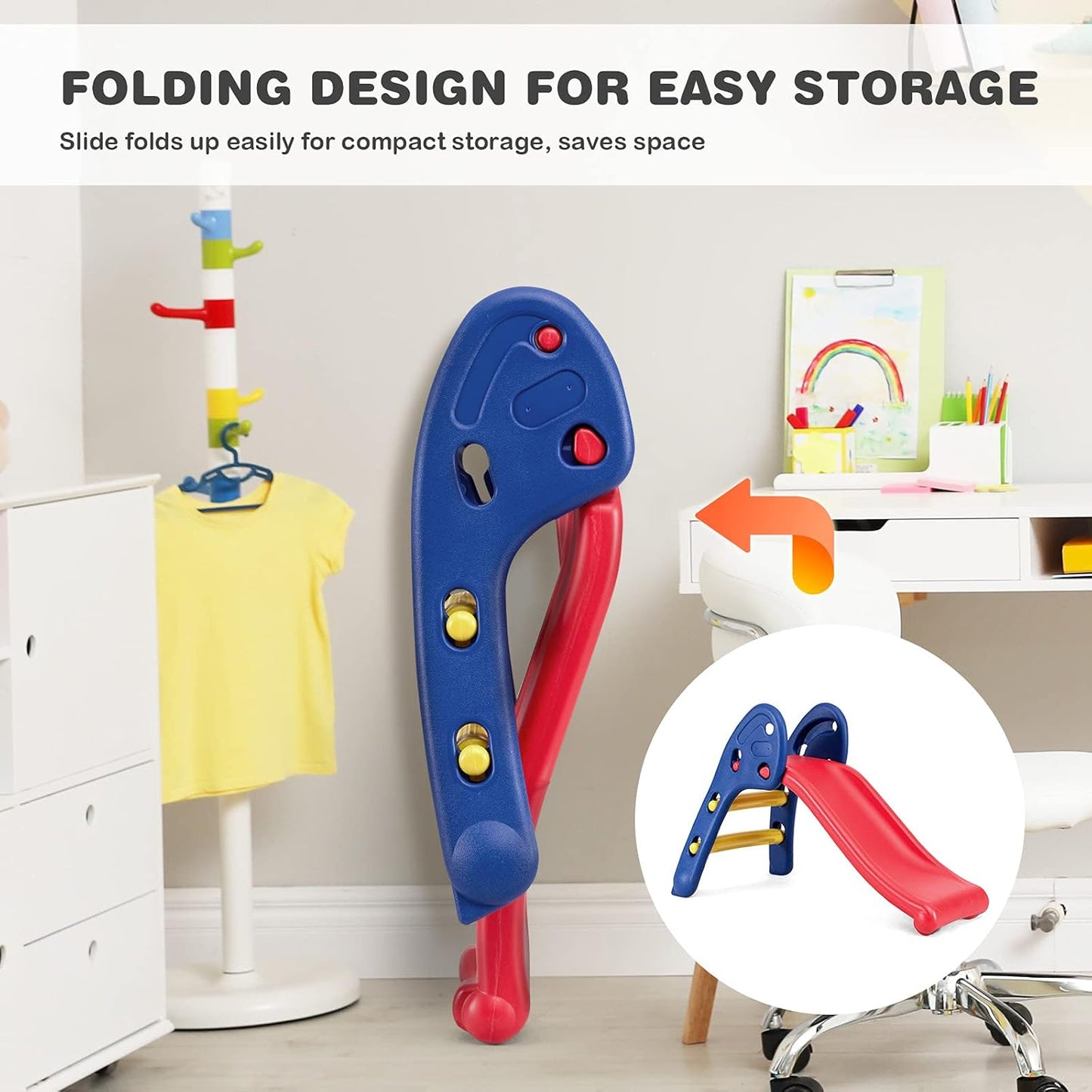 Baby Joy Folding Slide - Indoor Plastic Play Slide for Kids with Ellipse Rail Design