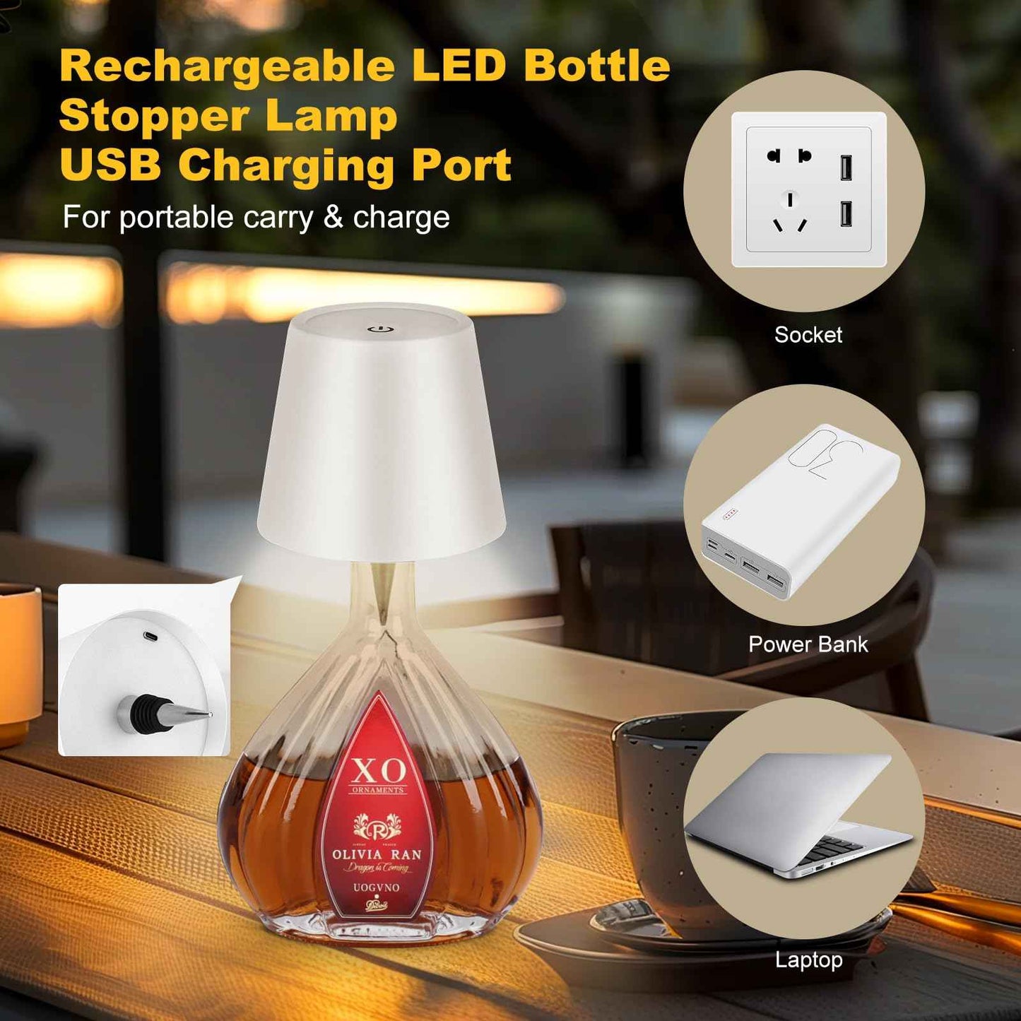 SOUDFK Wireless Bottle Lamp,2025 New 3 Color Rechargeable Wine Bottle Lights for Bars Restaurants (White, 1pc)