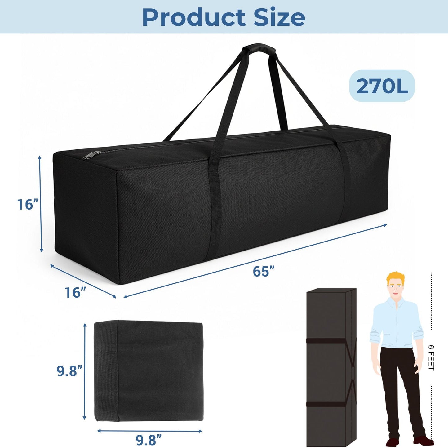 COOLBEBE 65" Sports Duffle Bag - 270L Extra Large Travel Duffel Luggage Bag