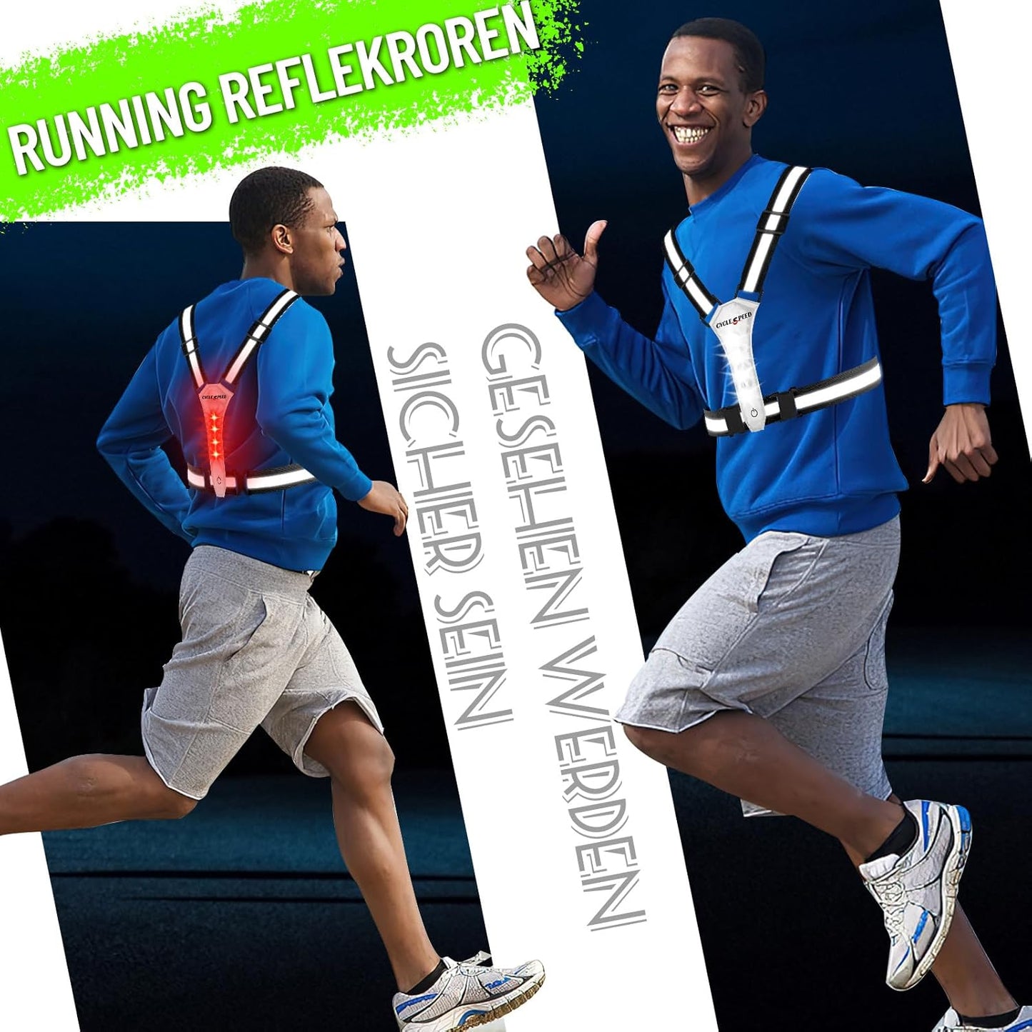 Skiennix LED Reflective Vest - High Visibility Light-Up Running Gear for Night Safety | USB Rechargeable, Adjustable Fit